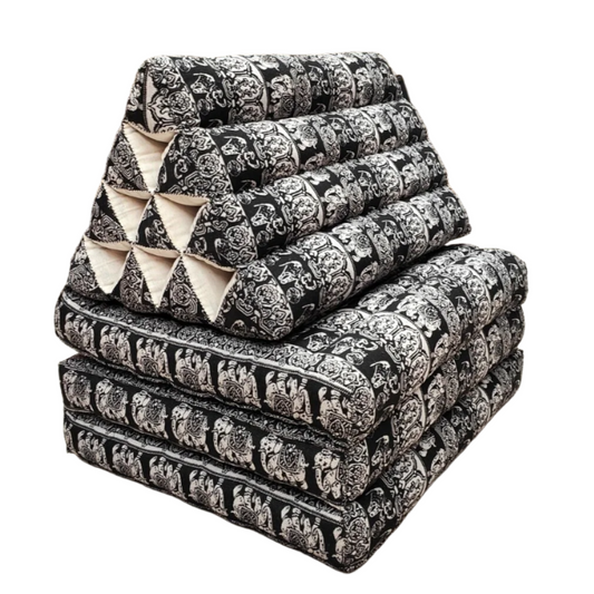 Large Thai Triangle Pillow – 3 Fold Floor Cushion | Handmade Thai Lounge Mat & Backrest | 100% Kapok Filled