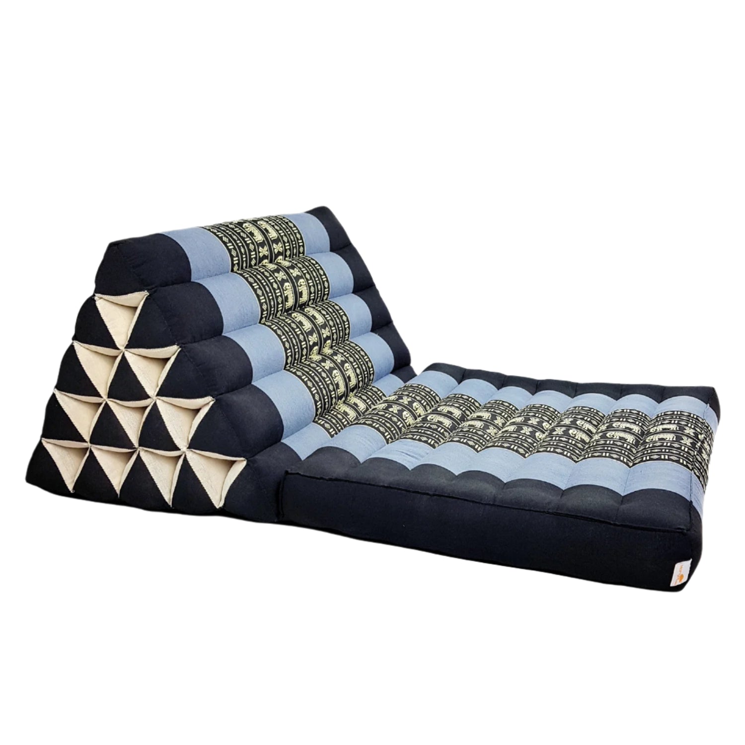 Triangular seat cushion with patterned design on a white background, featuring the Mango Trees brand.