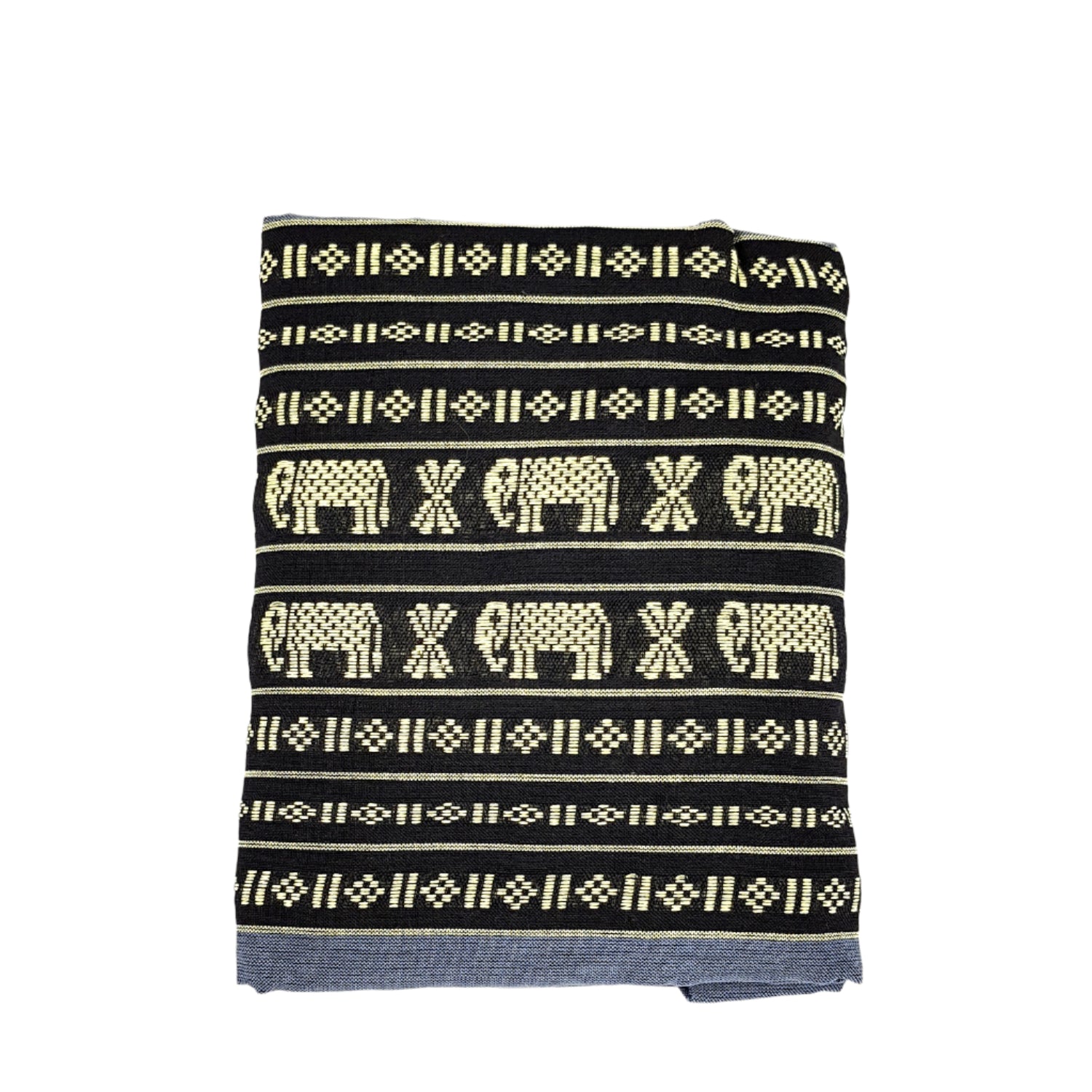 Folded fabric with elephant pattern on a white background, featuring the MangoTrees brand.