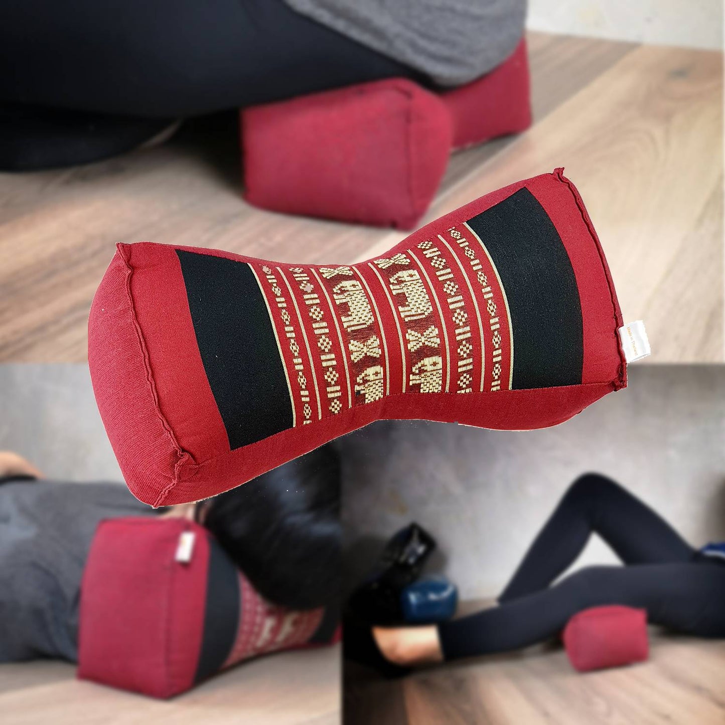 Handmade Bone Shape Neck Pillow – Thai Meditation Cushion Filled with Organic Kapok