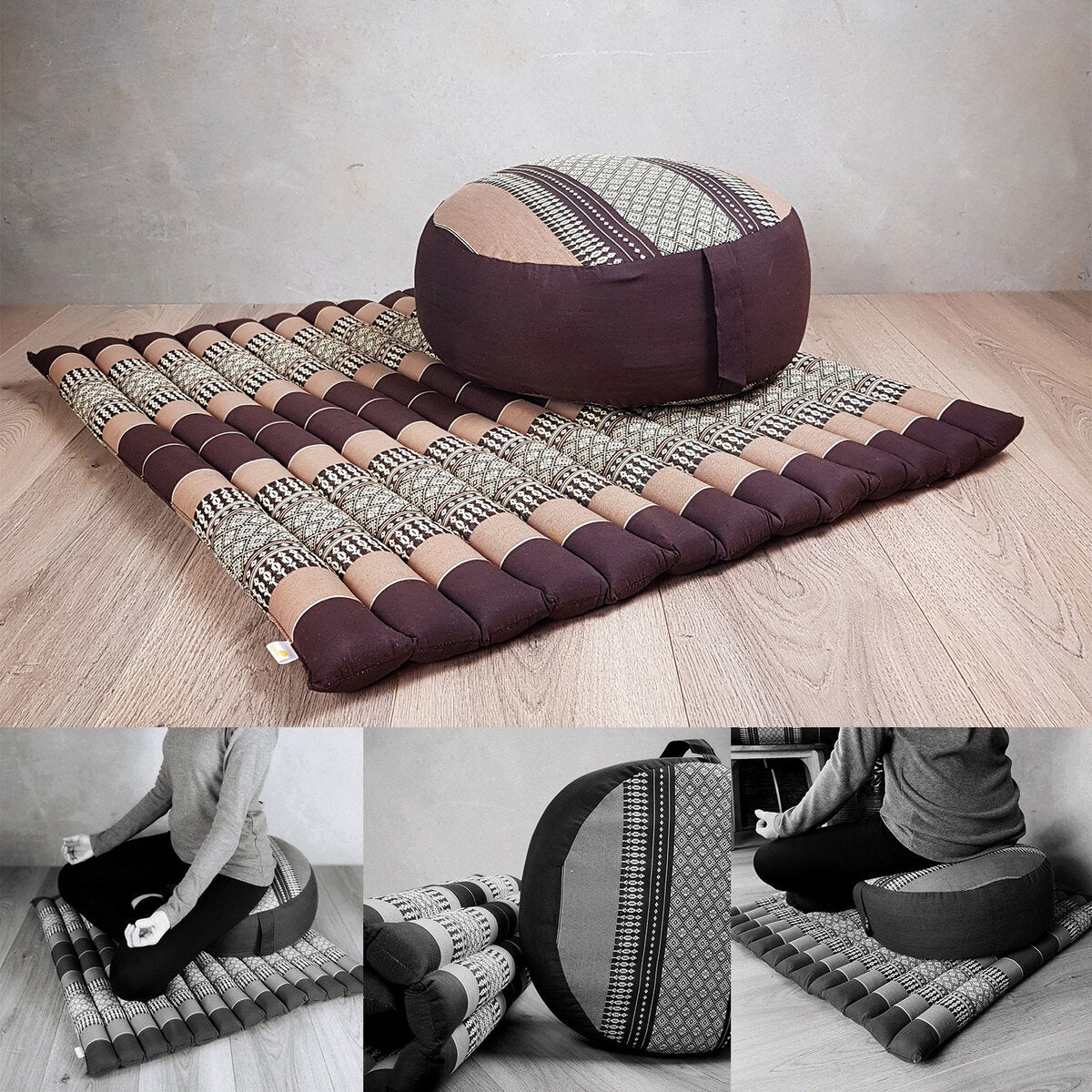 Handmade Zafu & Zabuton Meditation Set – Organic Kapok Round Cushion and Mat for Posture Support