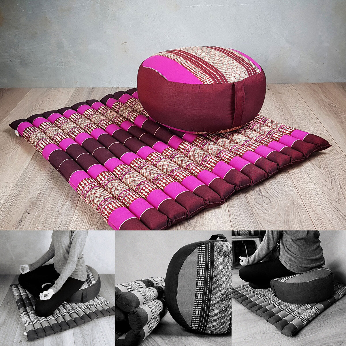 Handmade Zafu & Zabuton Meditation Set – Organic Kapok Round Cushion and Mat for Posture Support