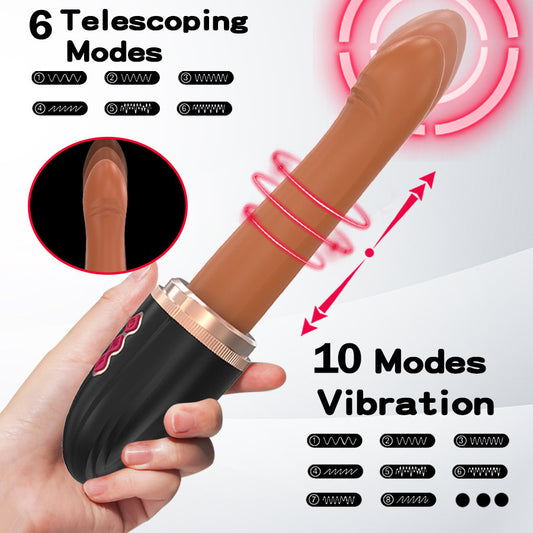Black Automatic Thrusting Vibrator with Suction Base - Hands-Free Telescopic Massager for Women