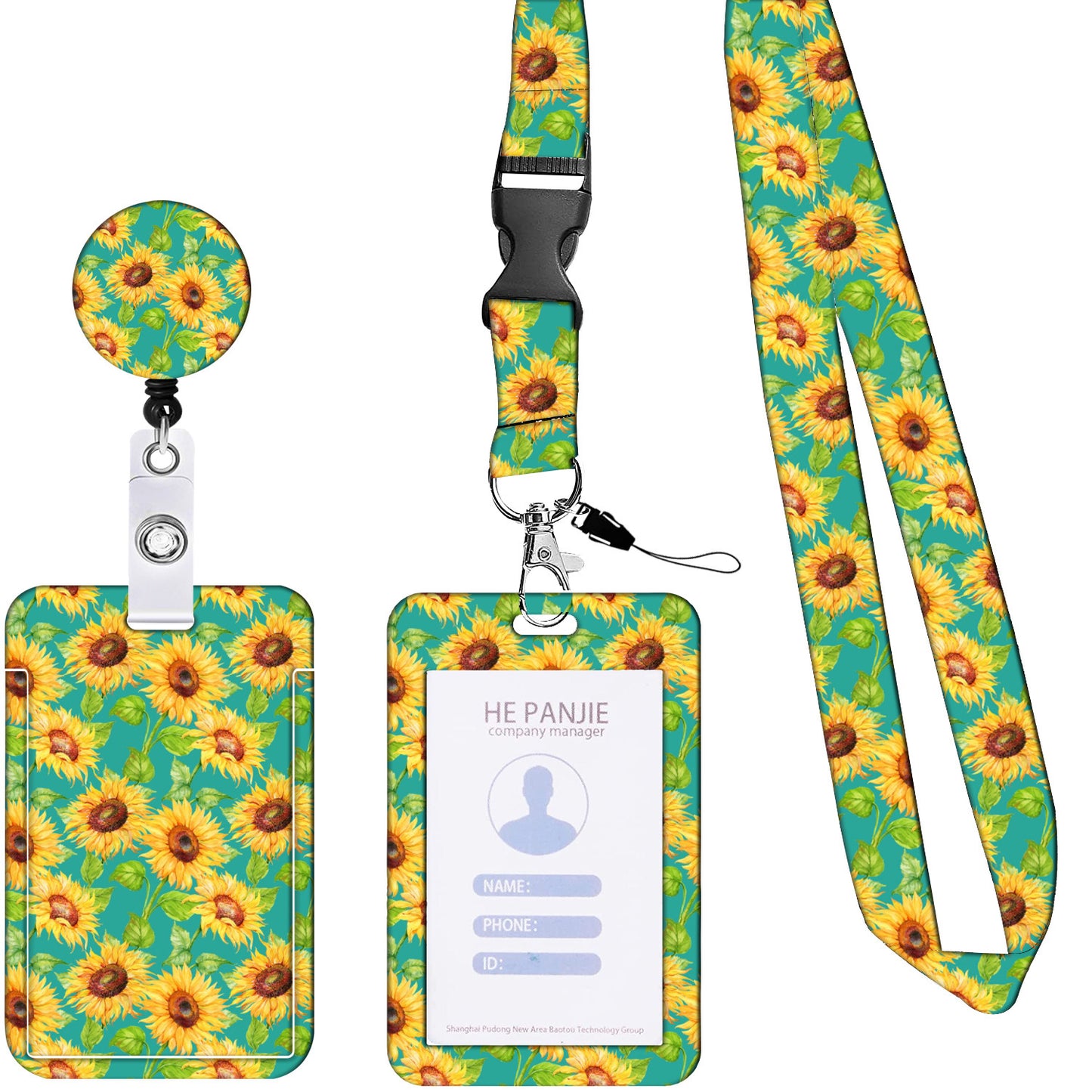 Yellow & Green Sunflower Retractable Badge Reel & ID Card Holder Set 2-Pack