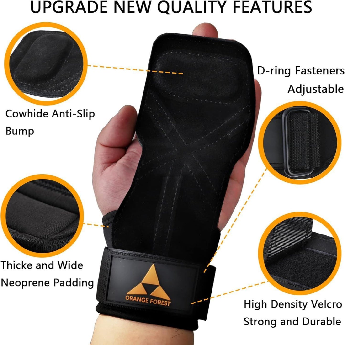 Heavy Duty Weightlifting Grips - Anti-Slip Leather Palm Grips with Neoprene Wrist Support & Adjustable Straps