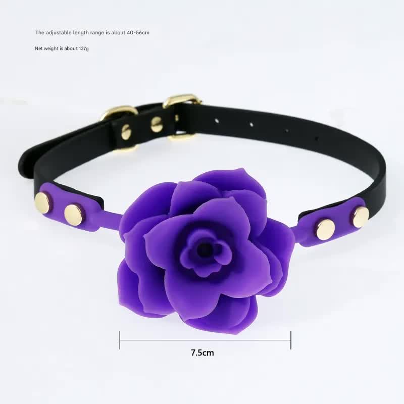 Silicone Rose Ball Gag with Adjustable PU Leather Strap - Playful Adult Novelty(purple)