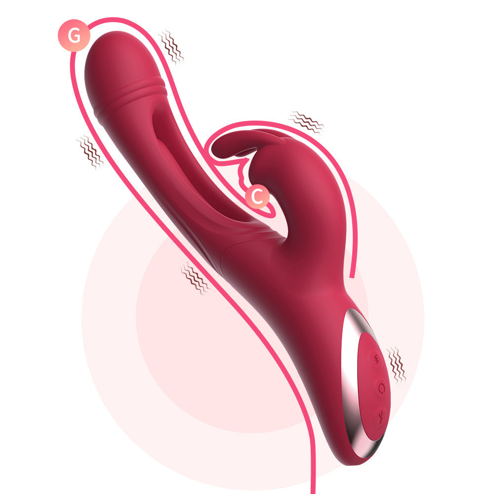 Red Sensual Dual-Action Rabbit Vibrator - G-Spot Massager & Flickering Clitoral Tongue - 12 Intense Modes, USB Rechargeable Silicone