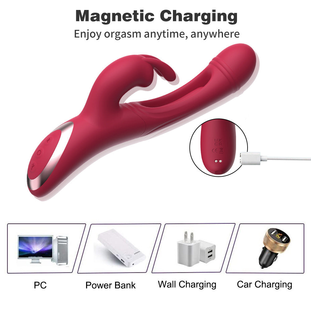 Red Sensual Dual-Action Rabbit Vibrator - G-Spot Massager & Flickering Clitoral Tongue - 12 Intense Modes, USB Rechargeable Silicone