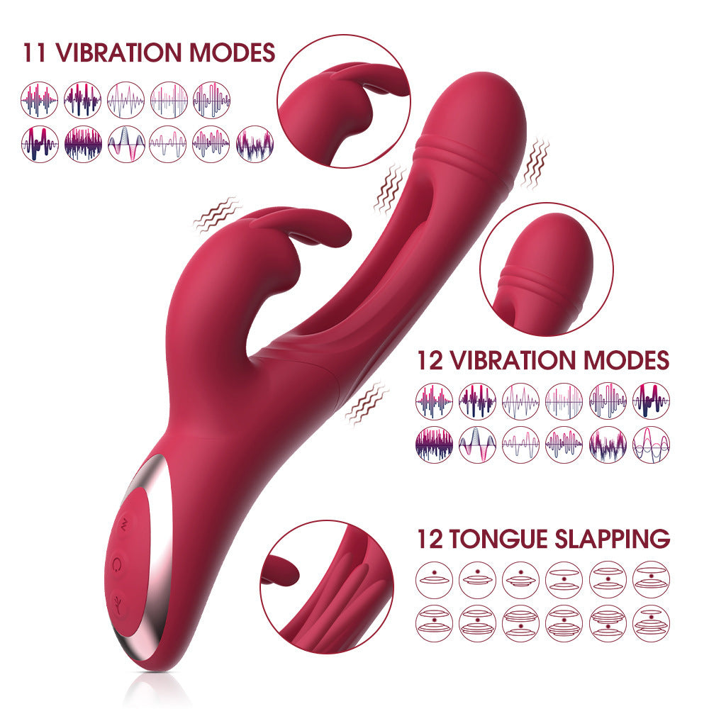 Green Sensual Dual-Action Rabbit Vibrator - G-Spot Massager & Flickering Clitoral Tongue - 12 Intense Modes, USB Rechargeable Silicone