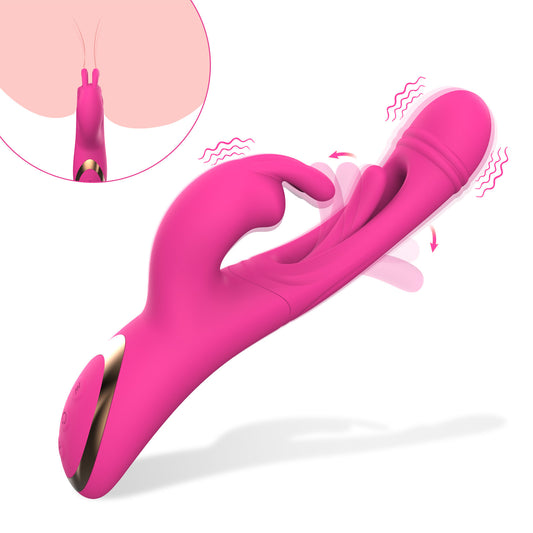 Pink Sensual Dual-Action Rabbit Vibrator - G-Spot Massager & Flickering Clitoral Tongue - 12 Intense Modes, USB Rechargeable Silicone