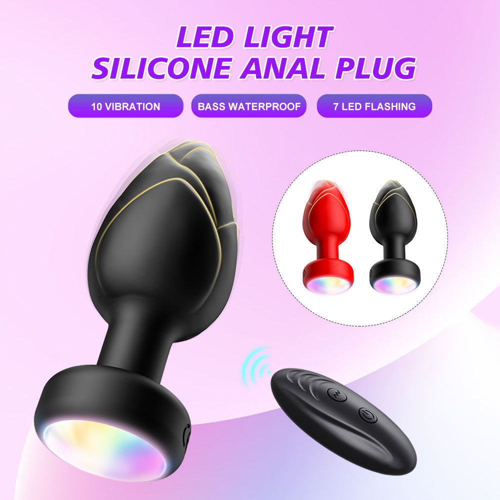 Green Luminous LED Vibrating Anal Plug with Wireless Remote - 10 Speeds, 7 Light Modes, Waterproof Silicone