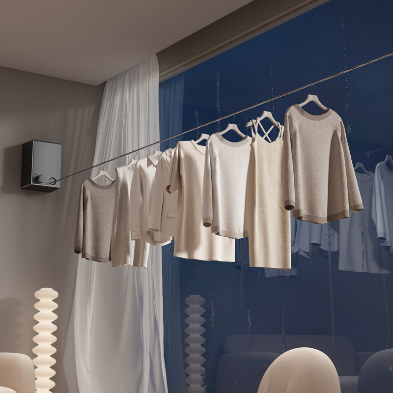 Black Retractable Stainless Steel Clothesline - 4.2m Indoor and Outdoor Drying Solution