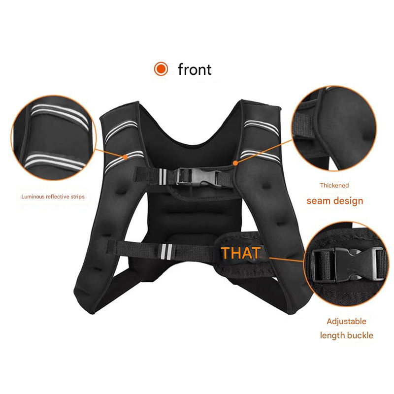 Black Adjustable Weighted Vest 8KG - Reflective for Running & Strength Training