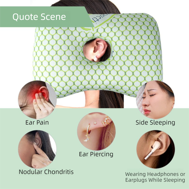 White & Pink Ear Pillow with Hole for Side Sleepers - Pressure Relief Washable