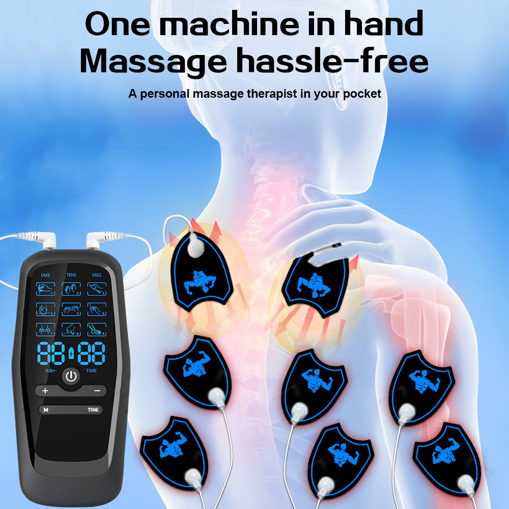 Rechargeable 3-in-1 EMS TENS Microcurrent Muscle Stimulator Massager Device with 9 Modes