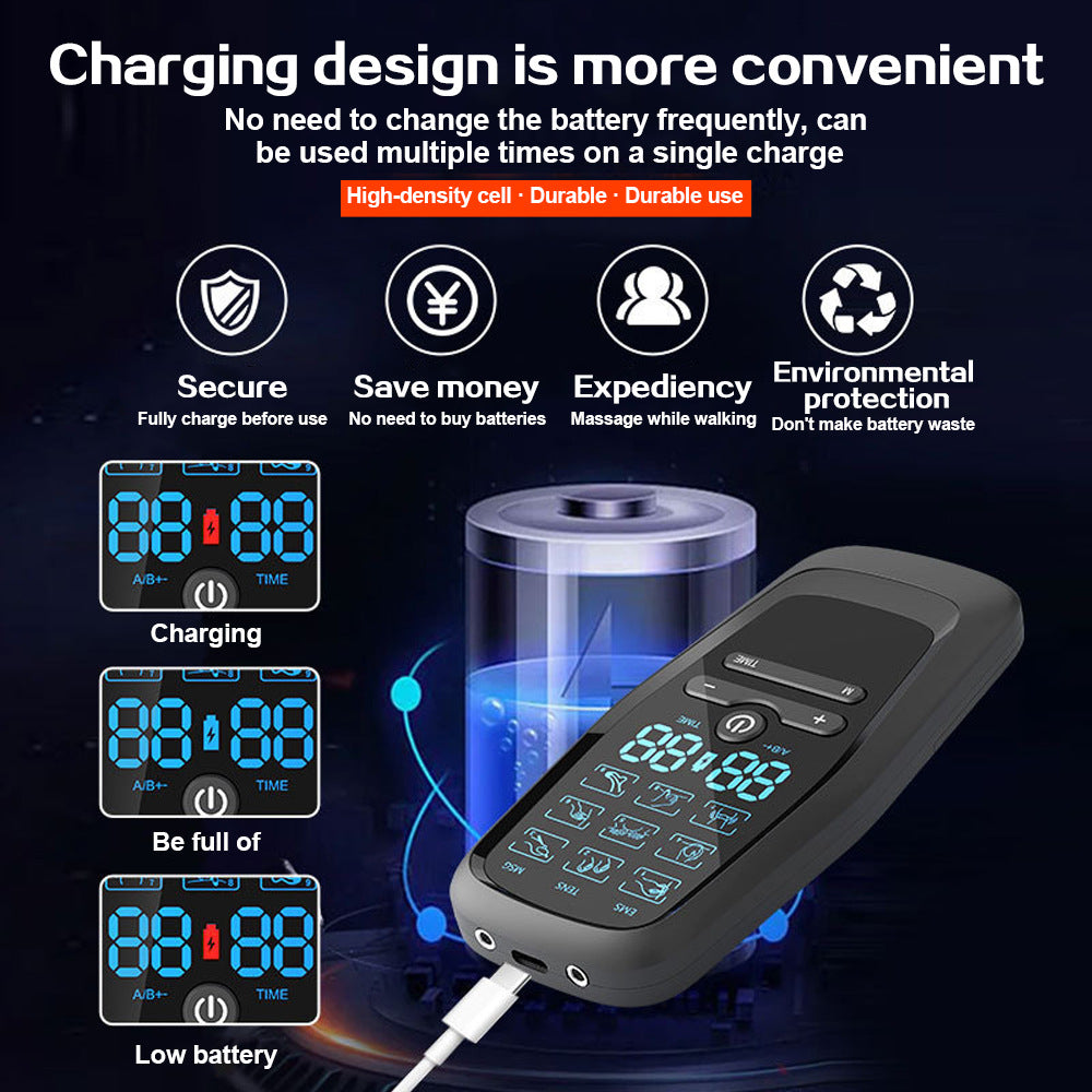 Rechargeable 3-in-1 EMS TENS Microcurrent Muscle Stimulator Massager Device with 9 Modes