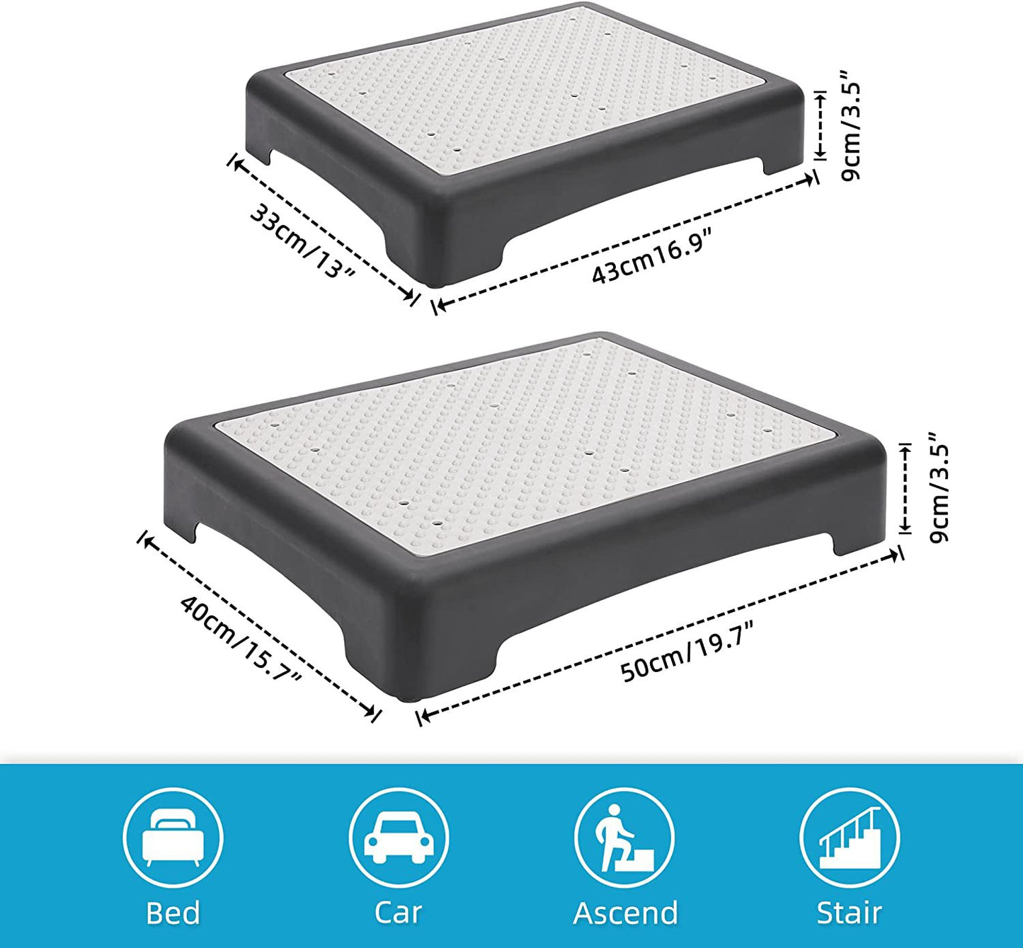 Portable Half Step Stool Non-Slip 50x40cm - Mobility Aid Black Base & White Mat