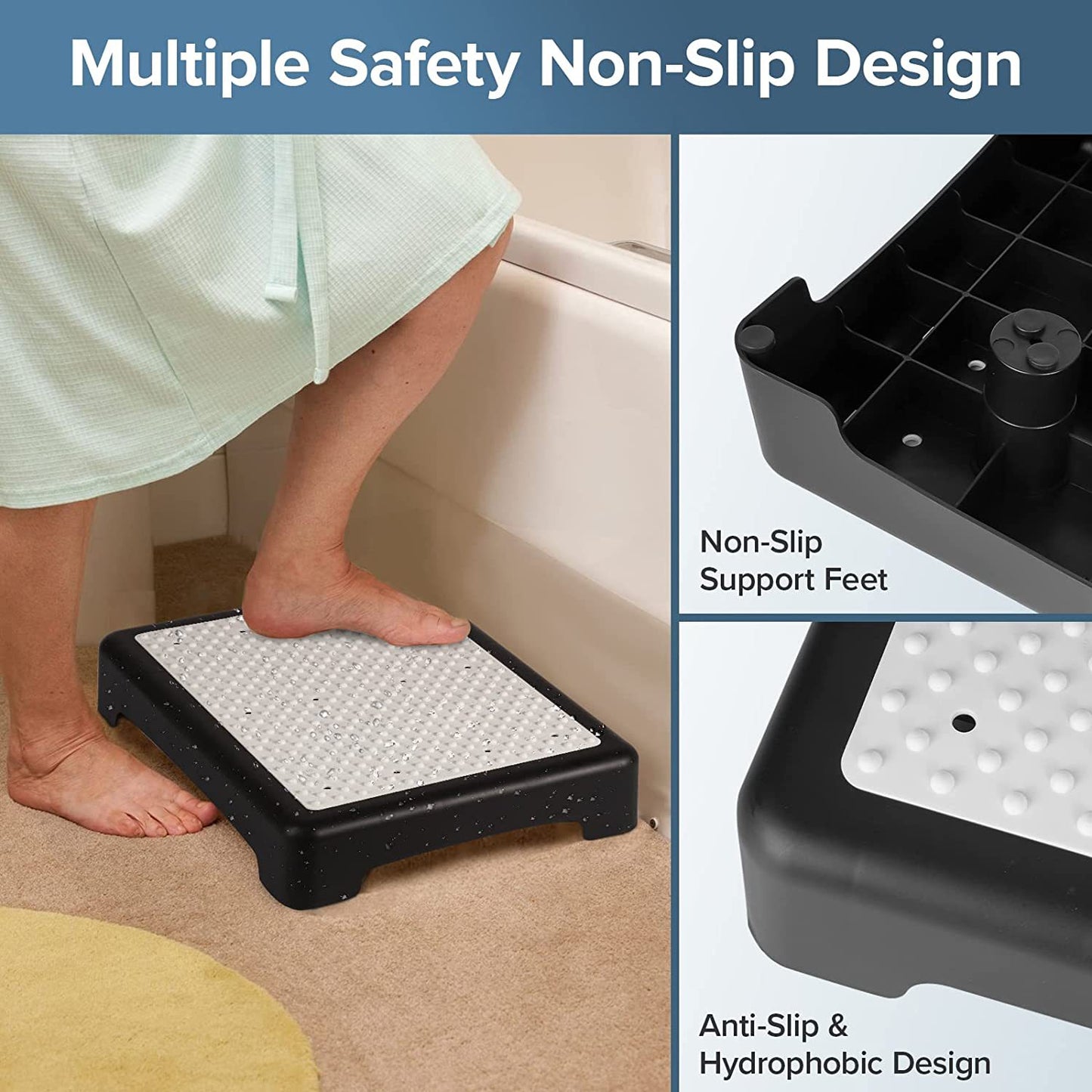 Portable Half Step Stool Non-Slip 43x33cm - Mobility Aid Black Base & White Mat