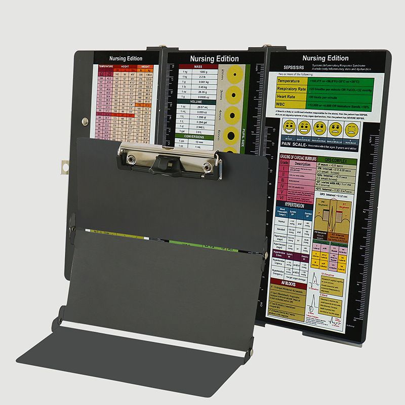 Black Aluminium Tri-Fold Nursing Clipboard - A4 Document Holder with Pen Slot
