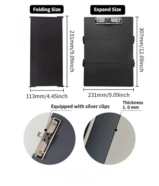 Black Aluminium Tri-Fold Nursing Clipboard - A4 Document Holder with Pen Slot