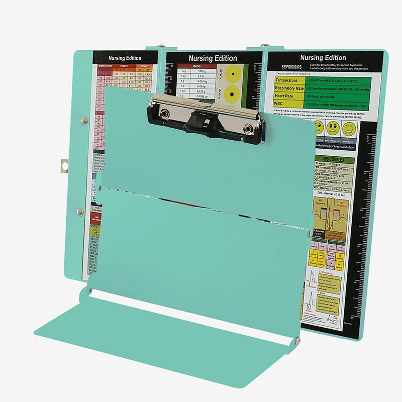 Green Aluminium Tri-Fold Nursing Clipboard - A4 Document Holder with Pen Slot