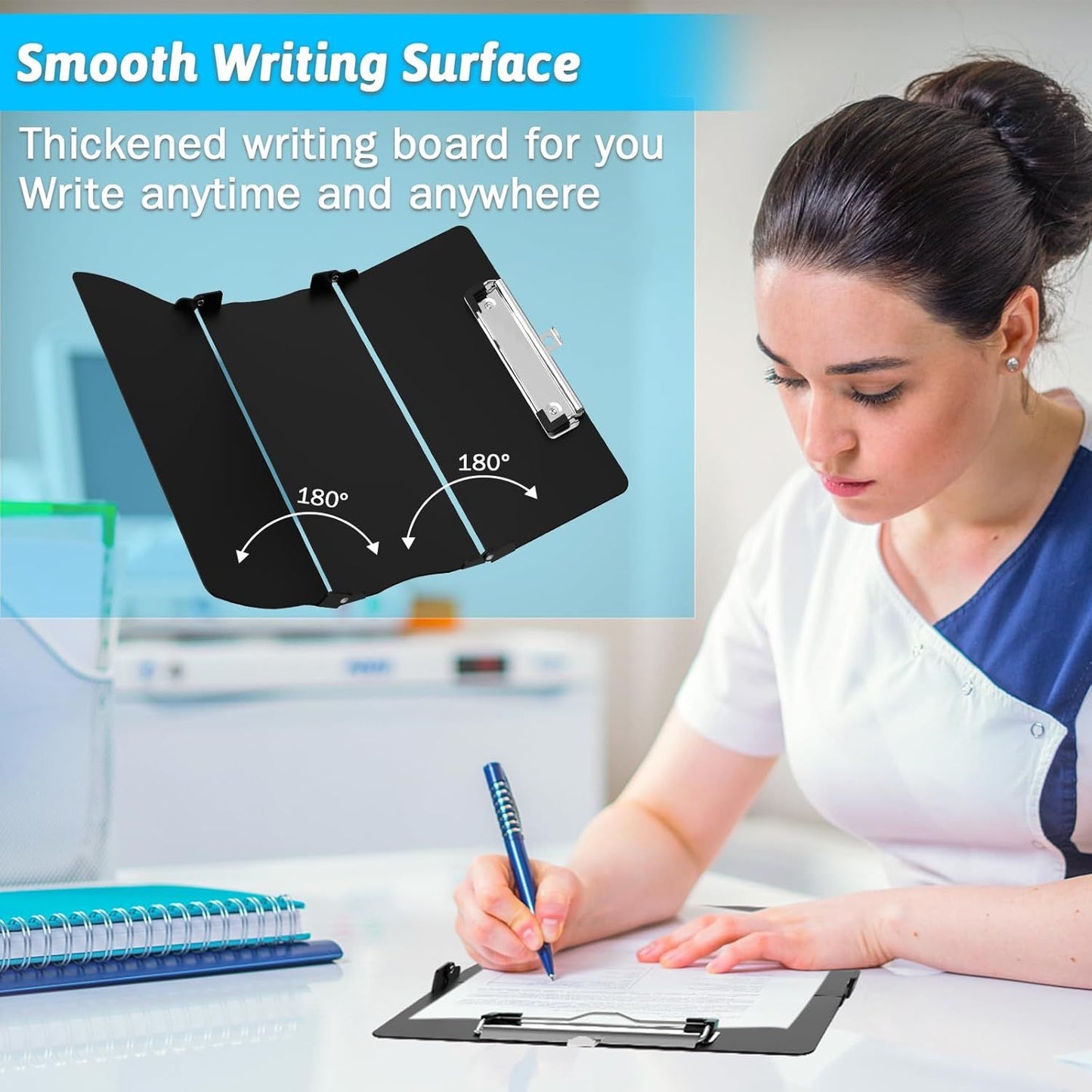 Blue Aluminium Tri-Fold Nursing Clipboard - A4 Document Holder with Pen Slot