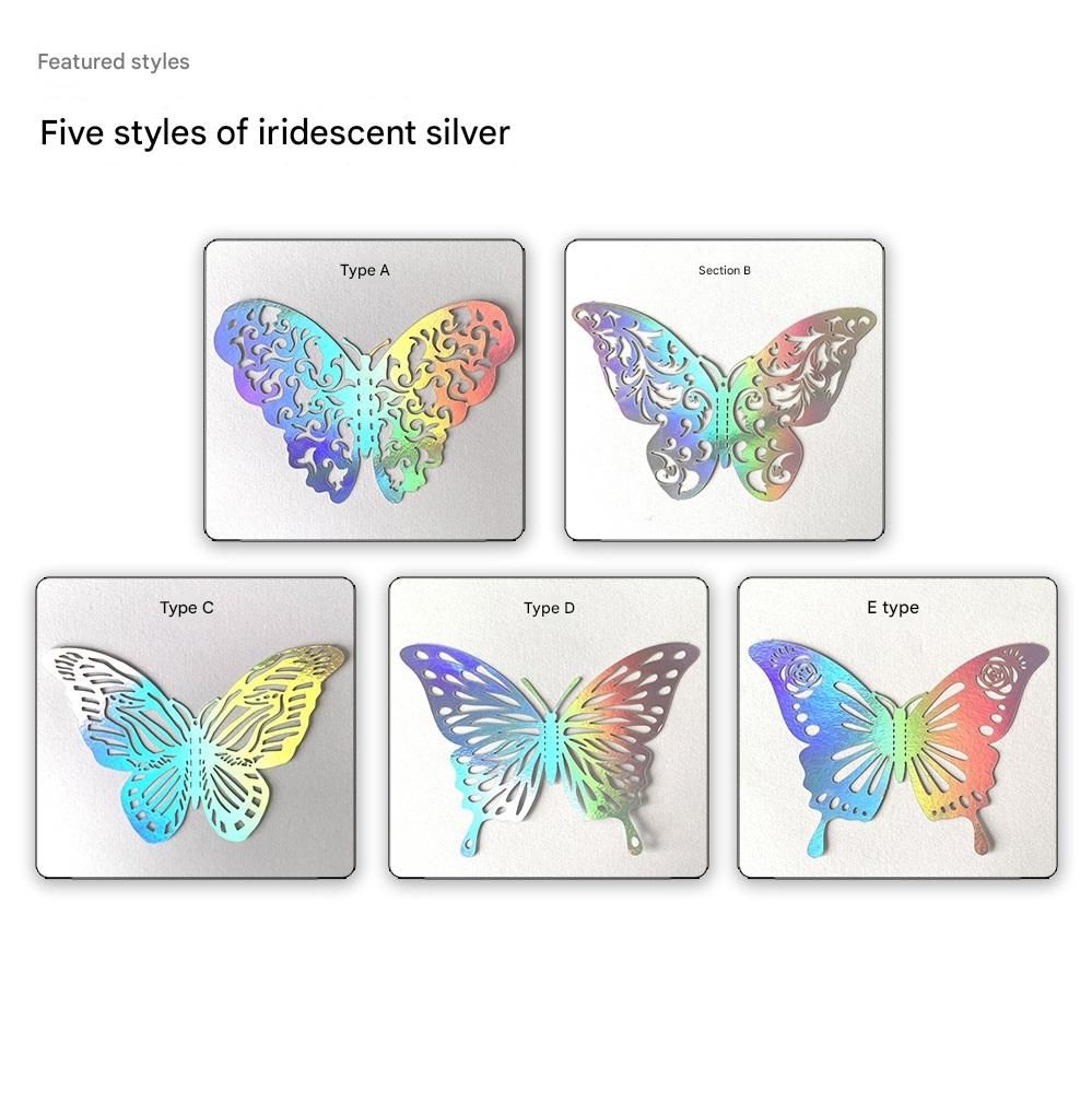 3D Butterfly Wall Stickers - Iridescent Silver Paper - 72pcs Set, Hollow Cut Design, Removable Decor for Home, Party, Wedding, Kids Room, Easy Peel and Stick-Style C