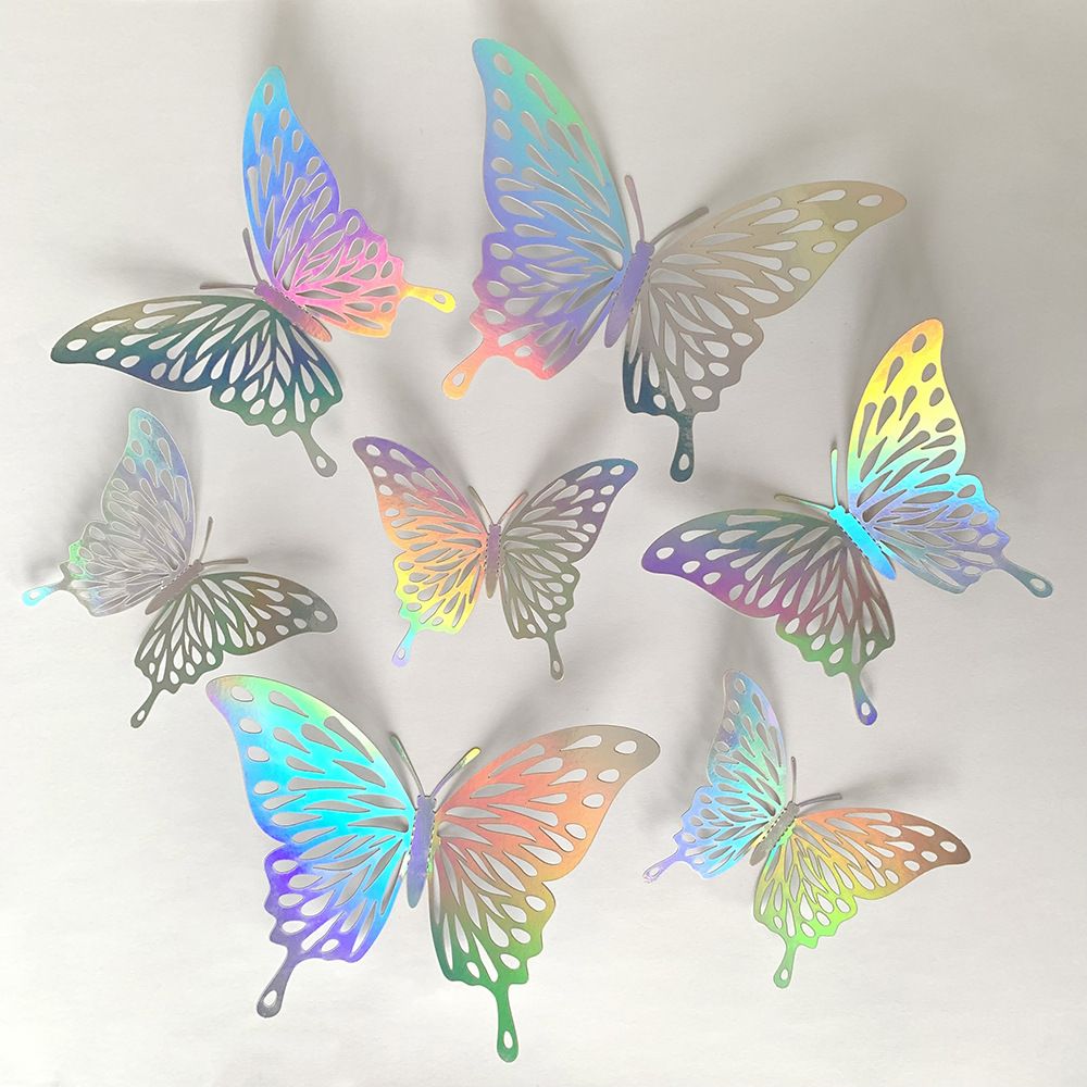 3D Butterfly Wall Stickers - Iridescent Silver Paper - 72pcs Set, Hollow Cut Design, Removable Decor for Home, Party, Wedding, Kids Room, Easy Peel and Stick-Style D