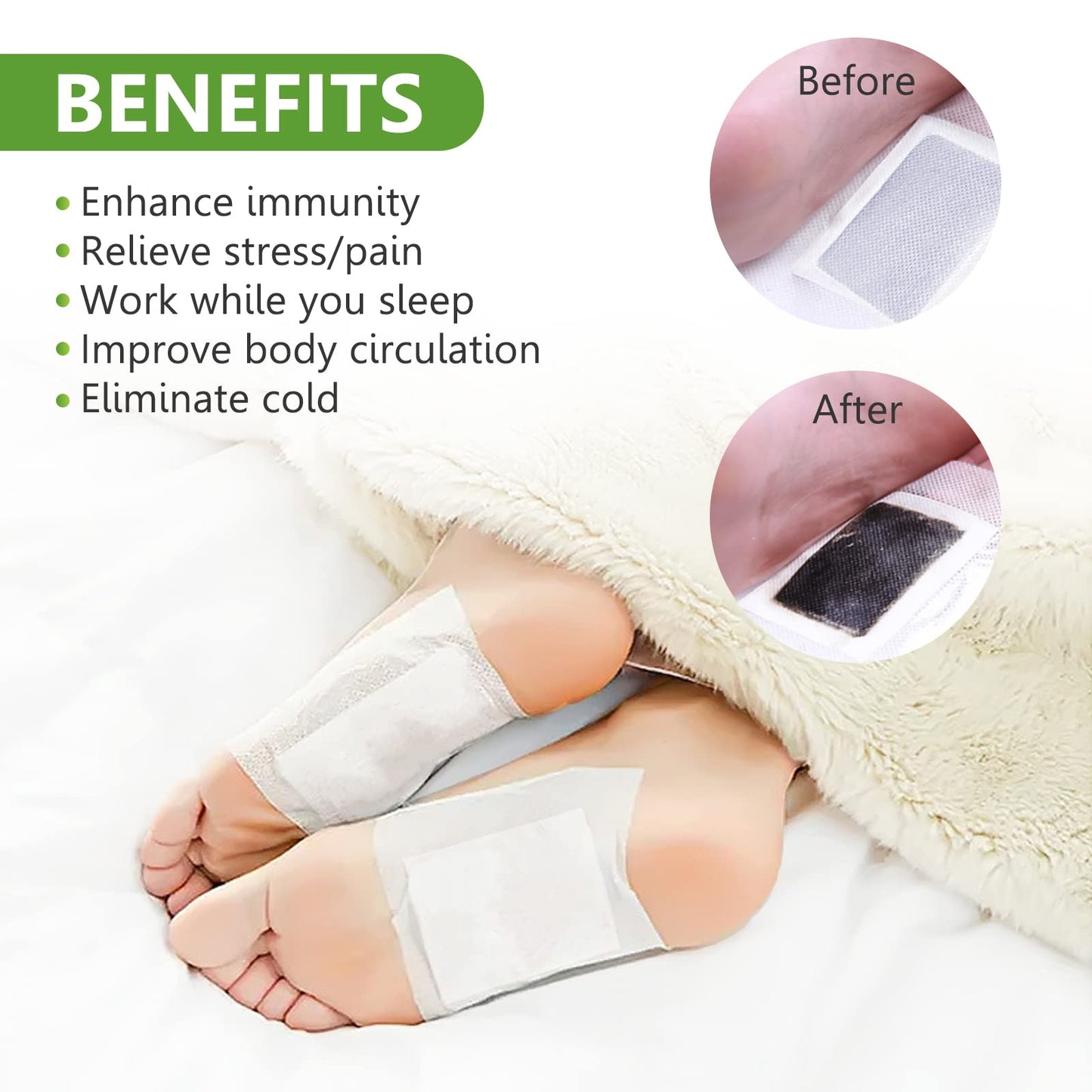 Natural Organic Bamboo Vinegar & Ginger Powder Foot Pads | Detox, Improve Sleep & Boost Metabolism