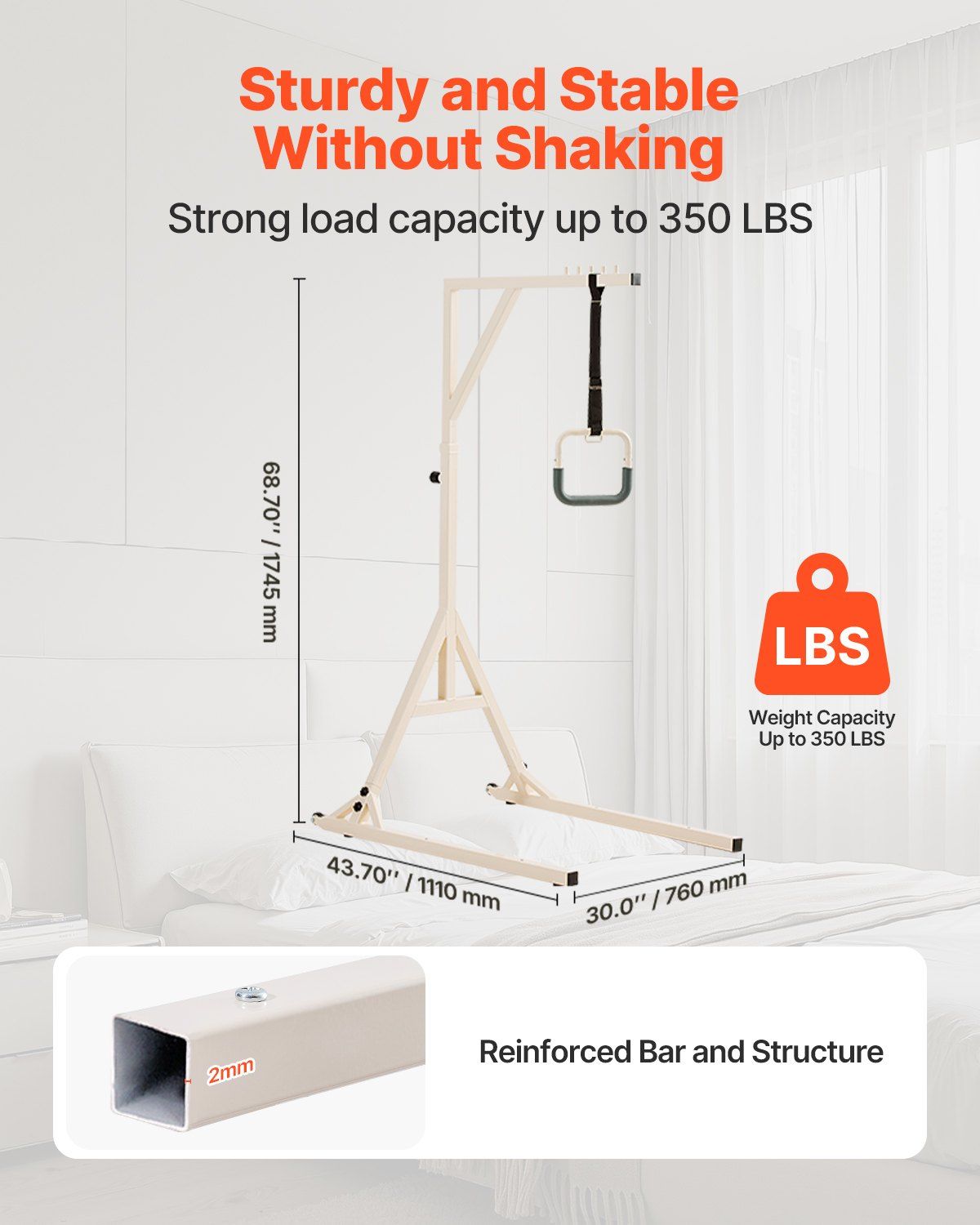 Trapeze Bar for Bed - Height-Adjustable Pull Up Assist Bar 350LBS with Floor Stand