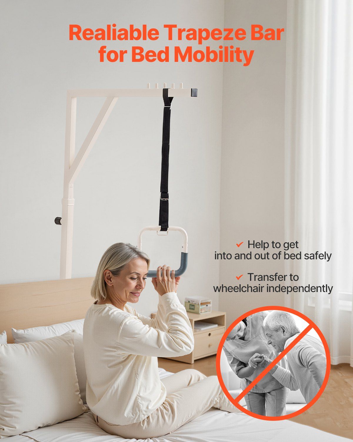 Trapeze Bar for Bed - Height-Adjustable Pull Up Assist Bar 350LBS with Floor Stand