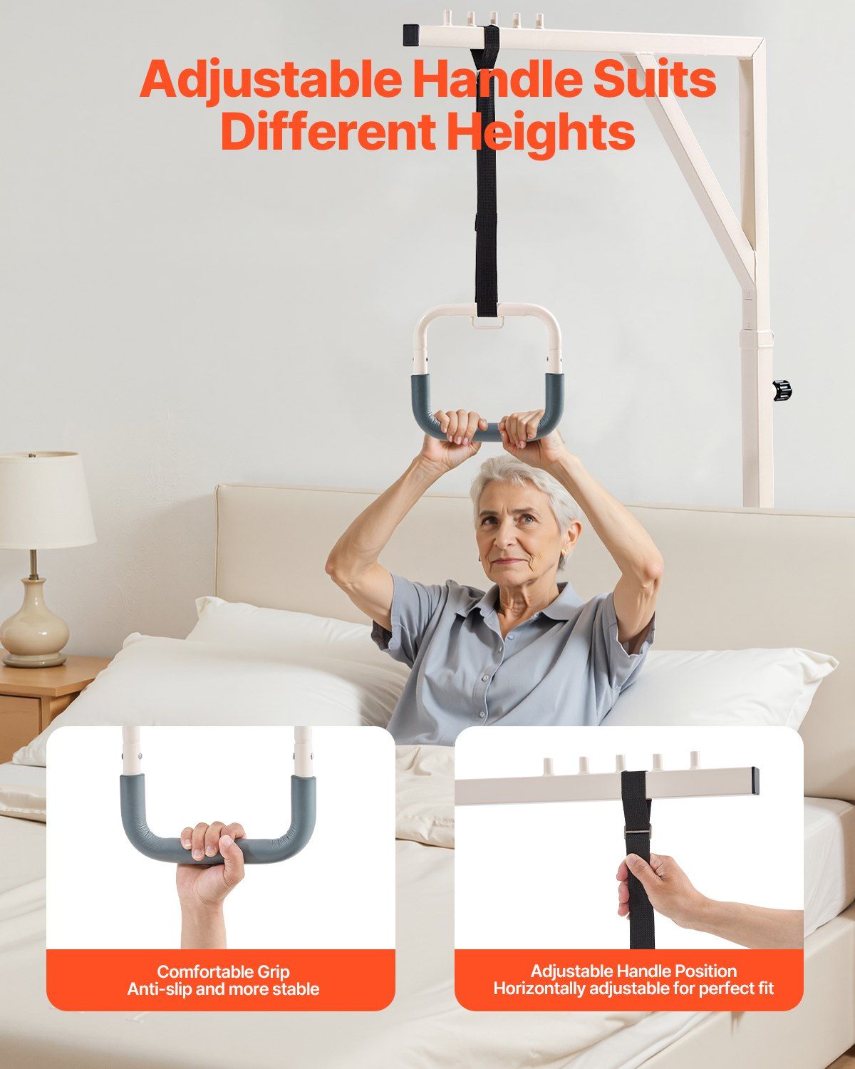 Trapeze Bar for Bed - Height-Adjustable Pull Up Assist Bar 350LBS with Floor Stand