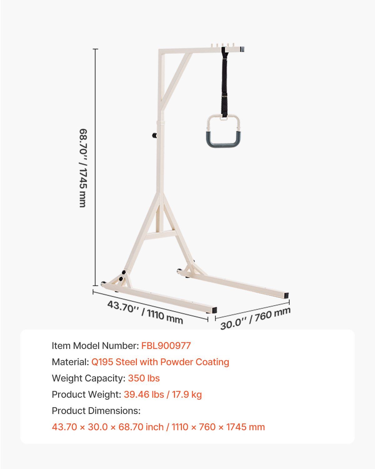 Trapeze Bar for Bed - Height-Adjustable Pull Up Assist Bar 350LBS with Floor Stand