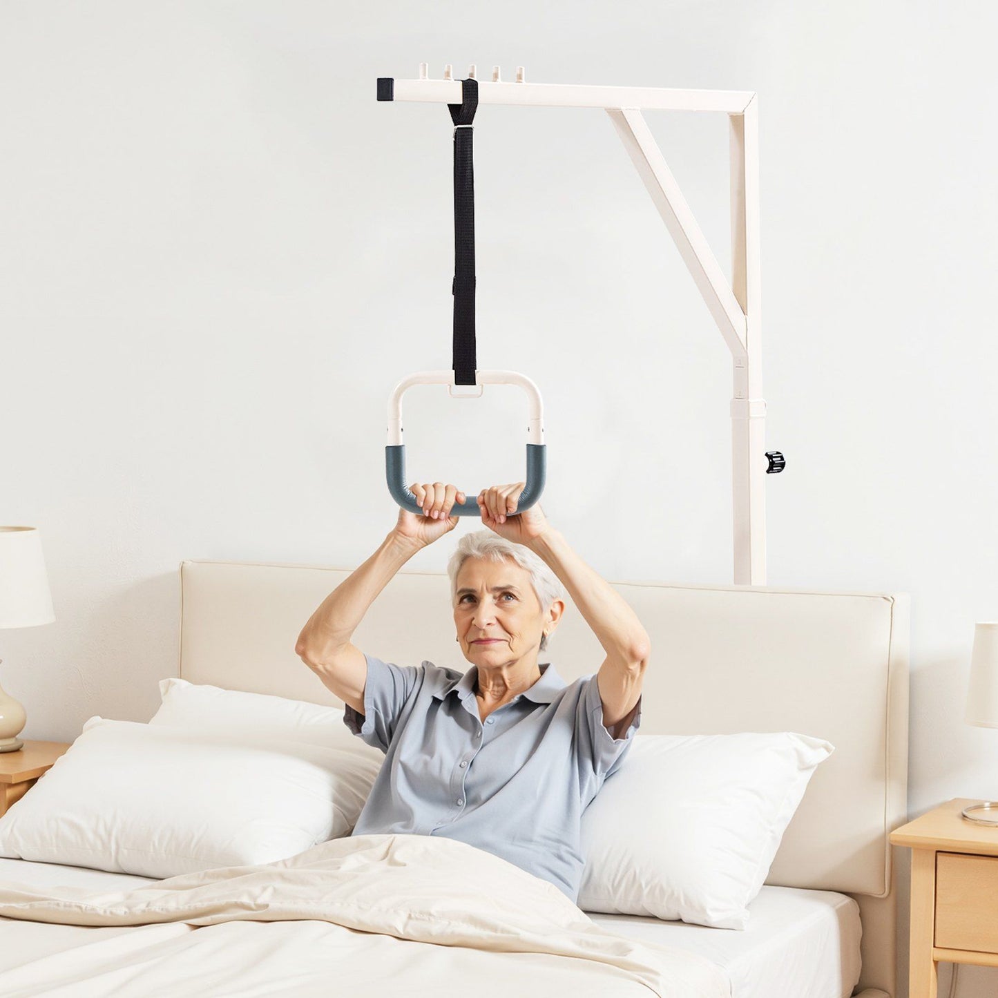 Trapeze Bar for Bed - Height-Adjustable Pull Up Assist Bar 350LBS with Floor Stand