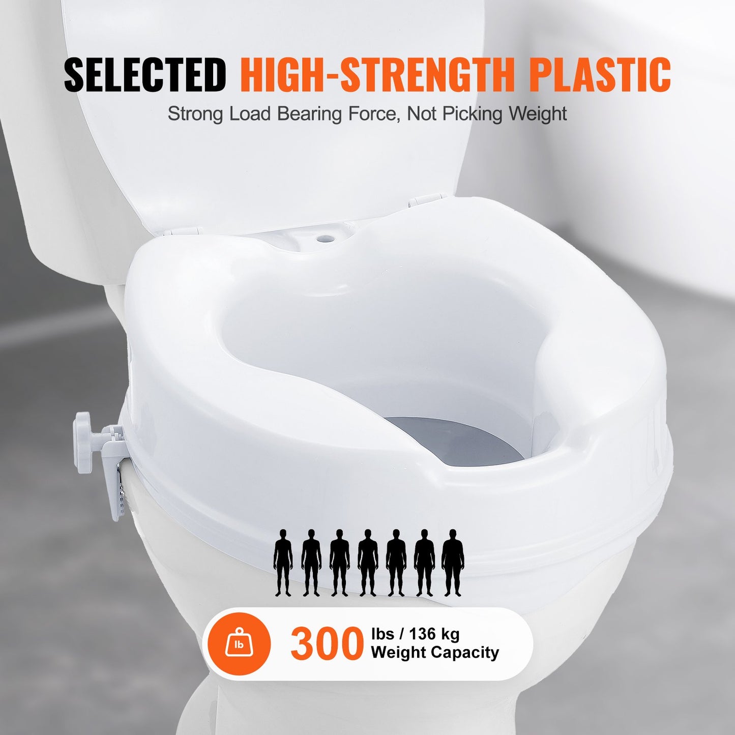 Raised Toilet Seat 100mm Height Increase with Lid Universal Toilet Seat Riser 136kg Capacity