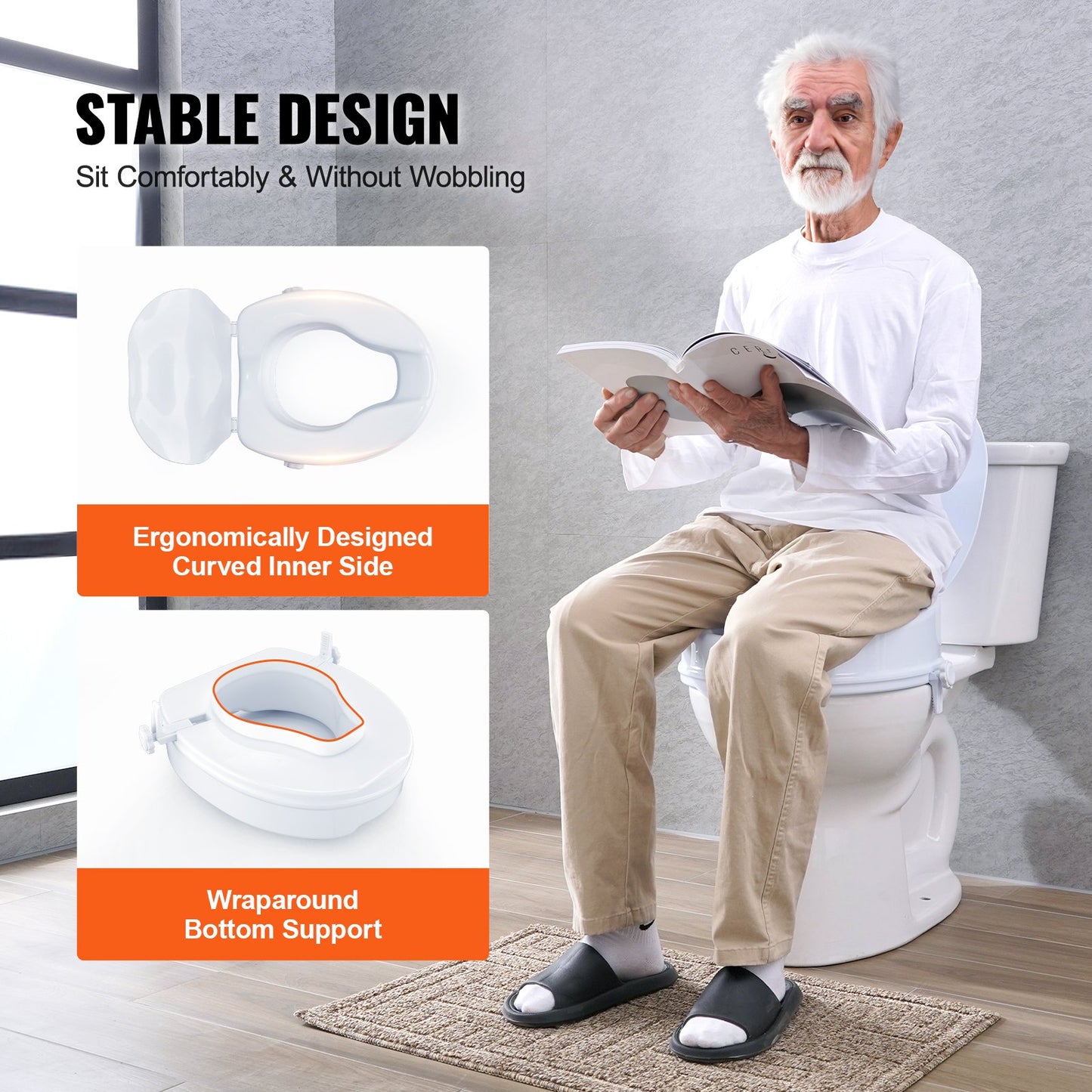 Raised Toilet Seat 100mm Height Increase with Lid Universal Toilet Seat Riser 136kg Capacity