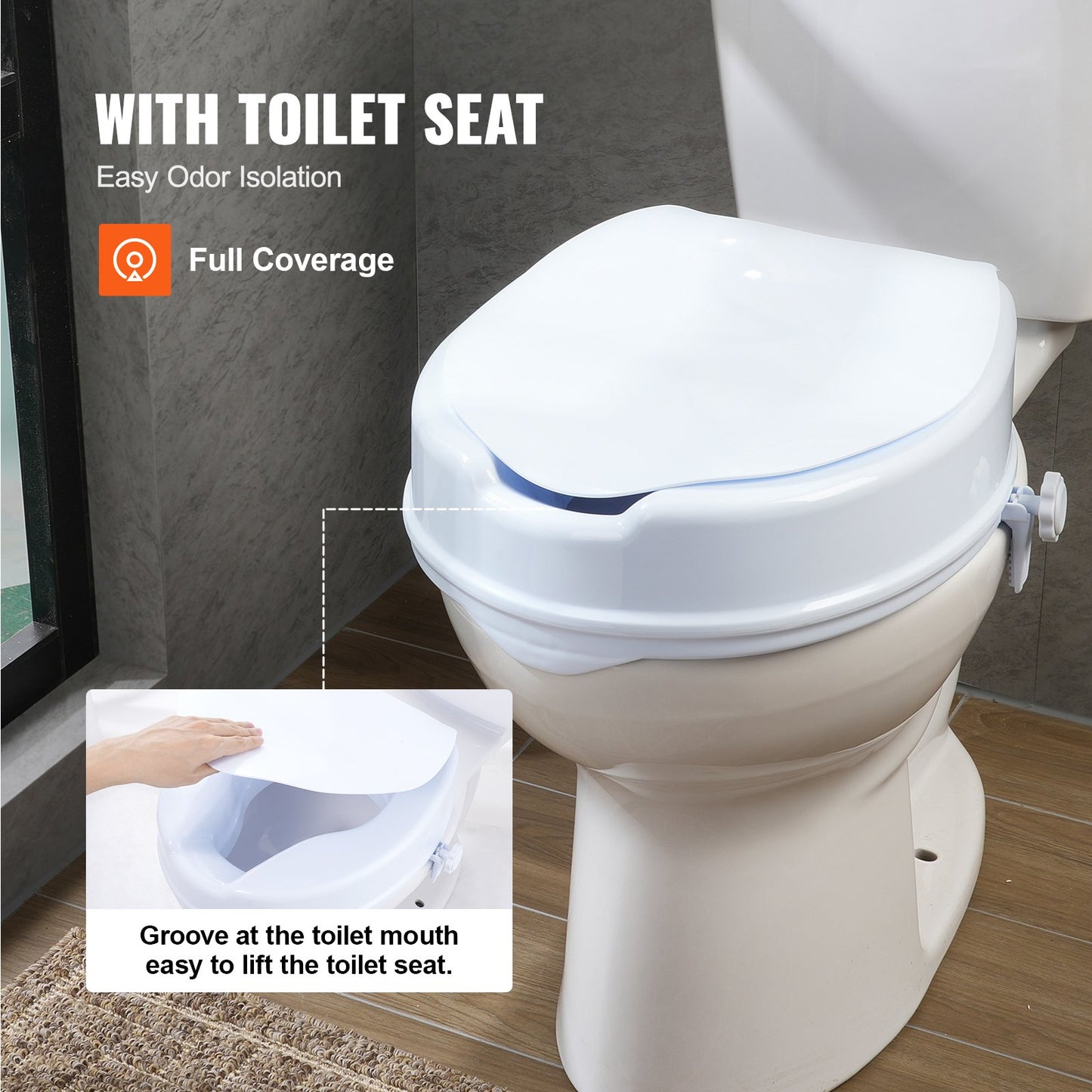 Raised Toilet Seat 100mm Height Increase with Lid Universal Toilet Seat Riser 136kg Capacity