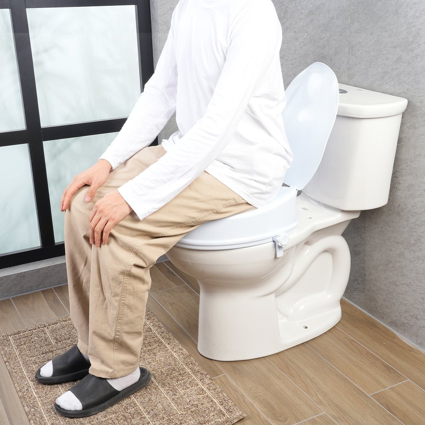 Raised Toilet Seat 100mm Height Increase with Lid Universal Toilet Seat Riser 136kg Capacity