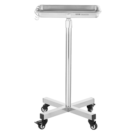 Mayo Stand Stainless Steel Medical Tray Trolley Adjustable Height with Wheels