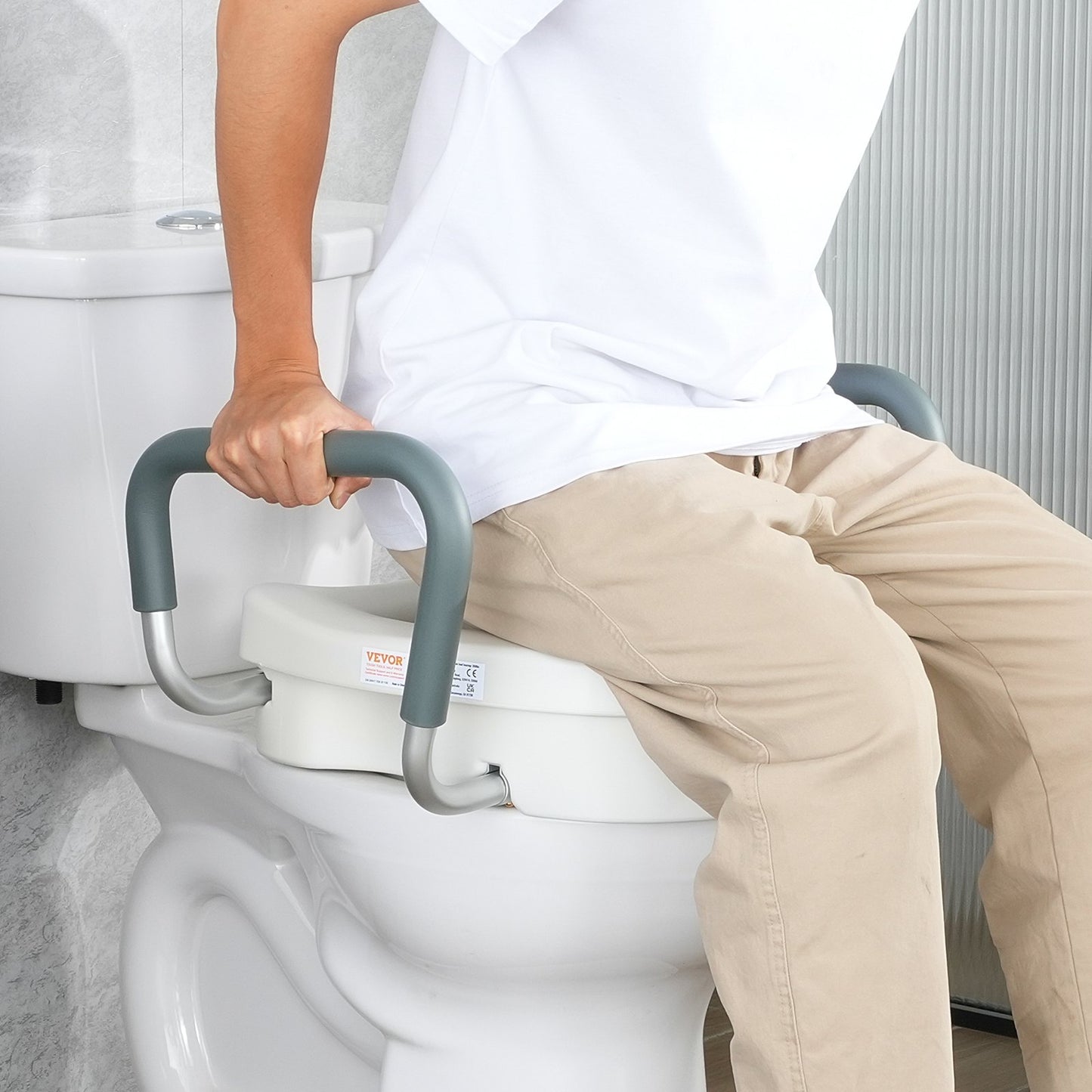 Raised Toilet Seat, 5" Height Raised, 350 lbs Weight Capacity, for Round and Elongated Toilet, Twist Lock Installation,19.1" - 21.7" Adjustable Width, for Elderly, Handicap, Patient, Pregnant, M