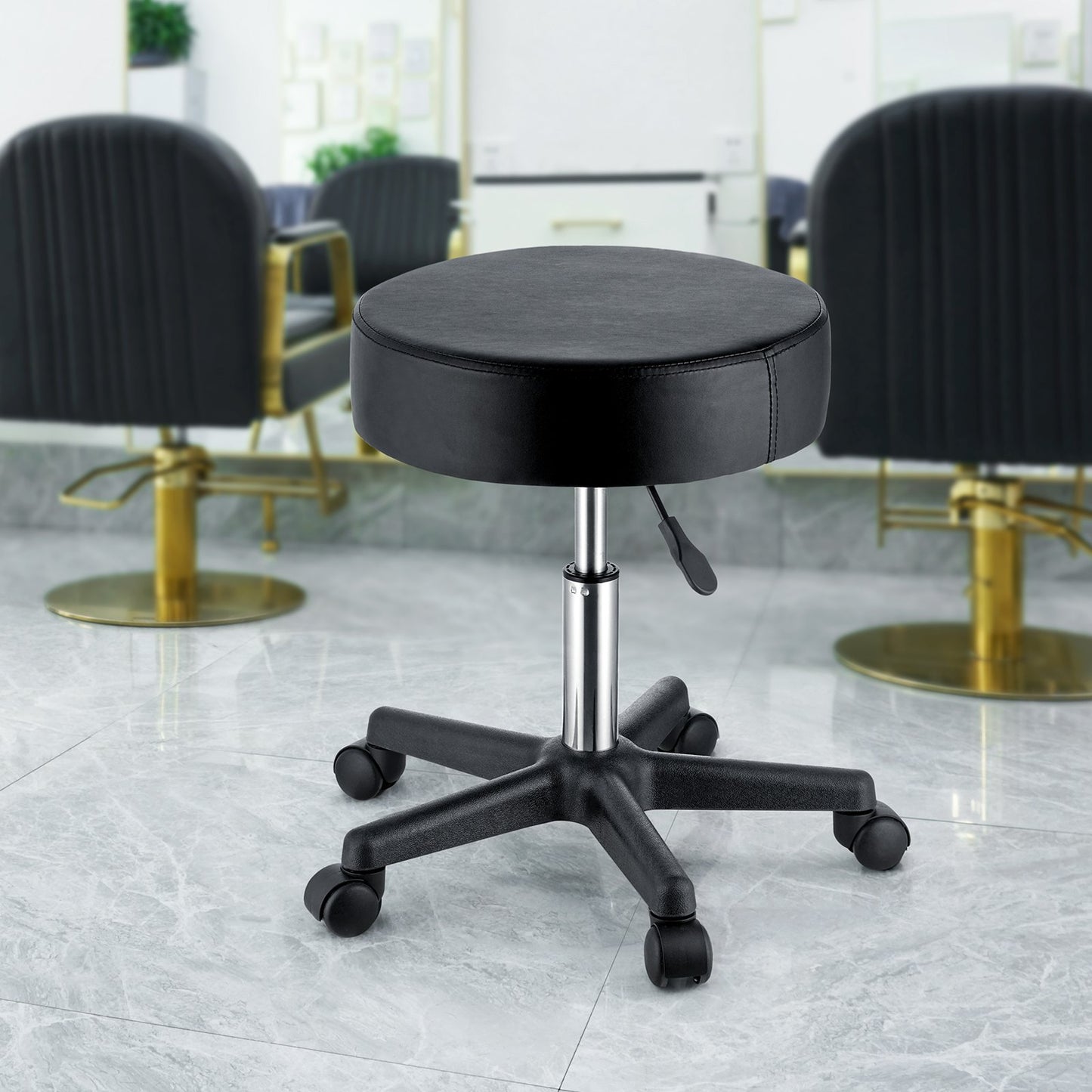 Rolling Stools with Wheels, 400 LBS Weight Capacity Adjustable Height Stool with Ultra-Thick Seat Cushion, Swivel Stools Chair for Salon, Bar, Home, Office, Tatoo, Medical, Massage, Black