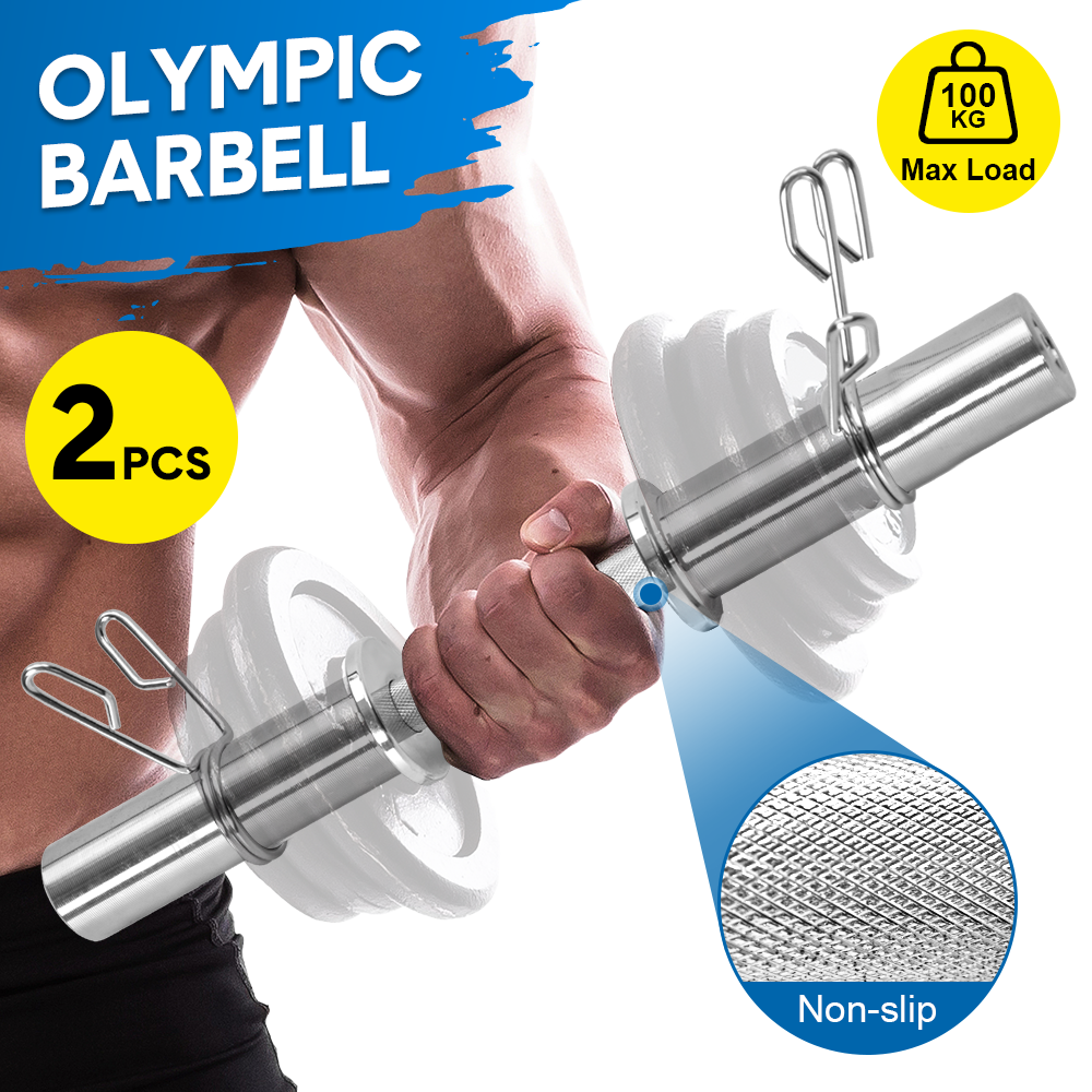 Olympic Dumbbell Handles Pair 50cm Steel Barbell Bars with Spring Collars 100kg Capacity