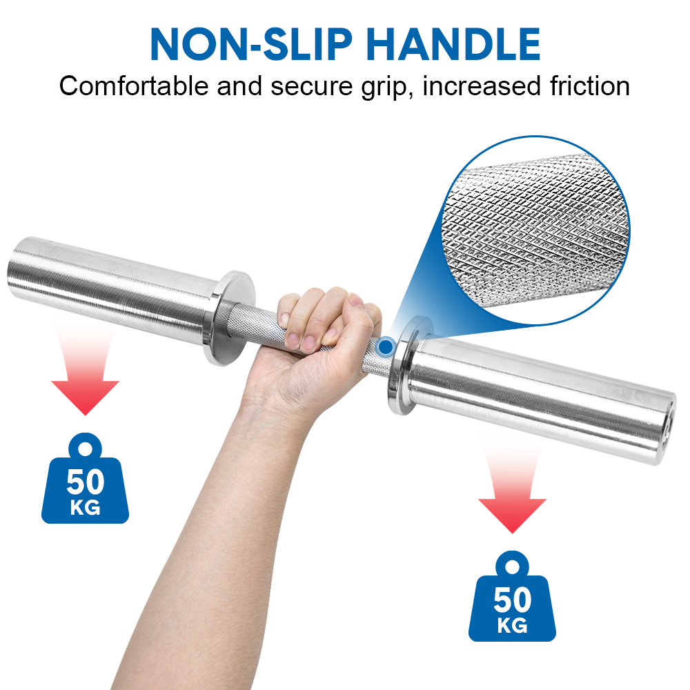 Olympic Dumbbell Handles Pair 50cm Steel Barbell Bars with Spring Collars 100kg Capacity