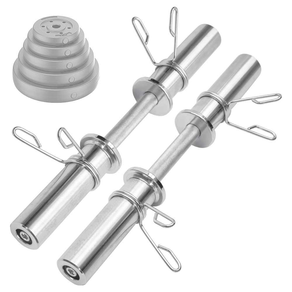 Olympic Dumbbell Handles Pair 50cm Steel Barbell Bars with Spring Collars 100kg Capacity