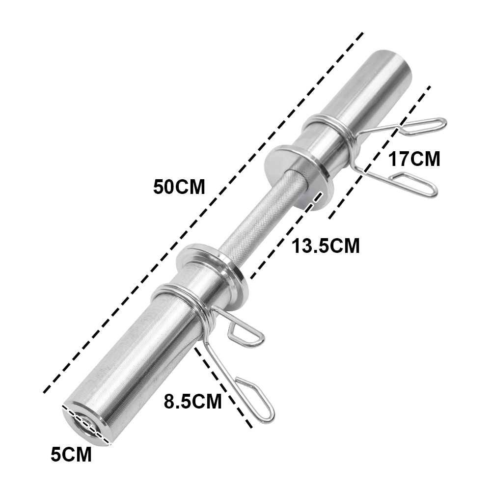 Olympic Dumbbell Handles Pair 50cm Steel Barbell Bars with Spring Collars 100kg Capacity