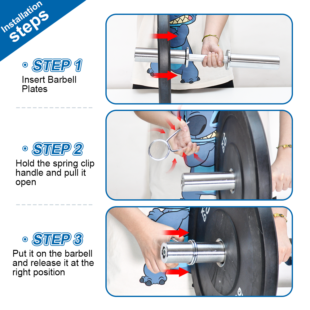 Olympic Dumbbell Handles Pair 50cm Steel Barbell Bars with Spring Collars 100kg Capacity