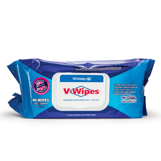 V-Wipes Hospital Grade Disinfectant Wipes – 80 Pack, pH Neutral, Non-Hazardous, Streak-Free