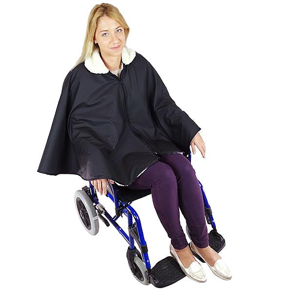 Wheelchair Thermal Poncho with Hood - Fleece-Lined Windproof Blanket for Adults