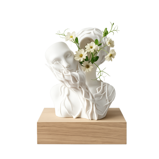 A 3D-printed vase shaped like a goddess of nature. Let go of pretense. Stay in nature.