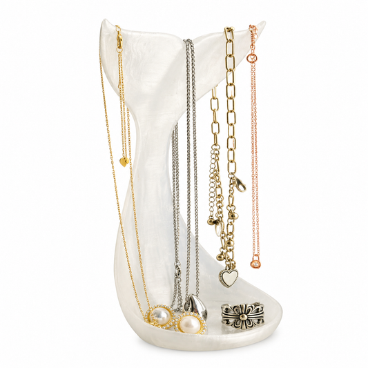 3D printed fishtail jewelry stand, single piece, white silk.